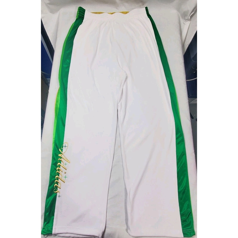 Adidas Velour Track Pants White W/ Green and Gold Stripe Men's 2X Tall